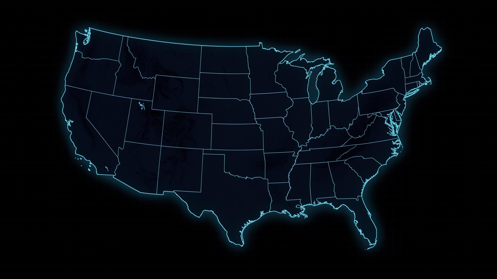 Map of the United States showing two-day ground coverage from West and East coast nodes